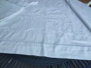 Juego de cama antiguo bordado algodón