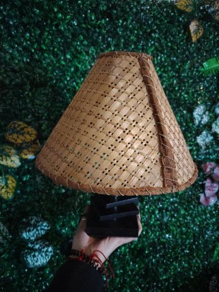 Lámpara de mesa vintage bambú y piedra