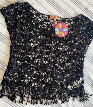 Top negro calado crochet talla L nuevo