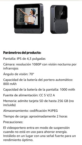 Videoportero Inalámbrico 1080P