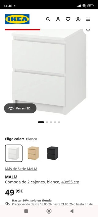 Mesita de noche blanca de madera