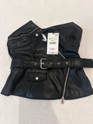 Top Zara Piel Cremalleras Talla M
