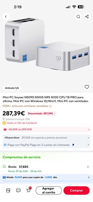 Mini PC Soyeer N100 512 GB 16 GB De compra ya