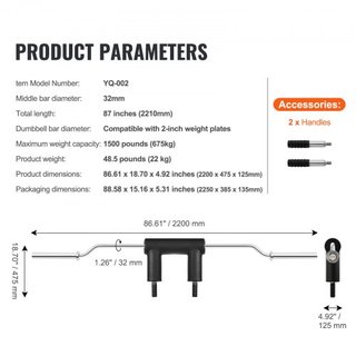 Barra de Sentadillas de Seguridad, Barra de Sentadillas de 1,500 LBS, Accesorio de Barra de Sentadillas de Seguridad con Almohadillas para Hombros y Brazos, Barra de Peso de 32 mm de Diámetro, Ide...