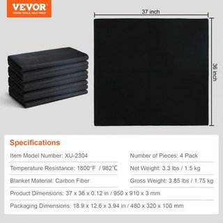 Confezione da 4 coperte per saldatura in feltro di carbonio, coperta ignifuga da 950 x 910 mm, set di tovaglie resistenti al calore fino a 982℃, cuscinetto isolante ignifugo in fibra di carbonio