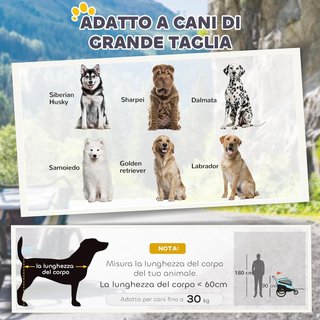 Remolque de Bicicleta para Perros 2 en 1 Con 2 Entradas y Bolsillos, Carrito para Perros 30Kg Máx en Acero y Tela Oxford, Azul