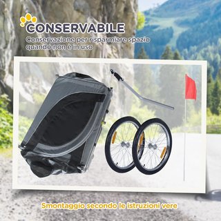 Remolque de Bicicleta para Perros de Tamaño Mediano con Ventanas Laterales y Bandera, Remolque para Bicicleta de Acero y Tela Oxford, 130X73X90 Cm