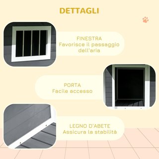 Caseta para Perros de Exterior con Techo Impermeable, Casita para Perros de Madera de Abeto con Ventana y Terraza, 124X112X105Cm, Gris