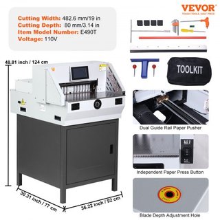 Cortadora de Papel Eléctrica 482.6 mm de Ancho de Corte 80 mm de Grosor 177.8 mm Pantalla Táctil