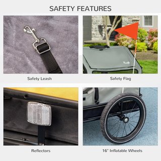 Remolque para Perros 3 en 1 Con Casa para Perros, Remolque de Bicicleta Y Remolque para Perros de Tamaño Pequeño, Bandera Y Reflectores, Gris