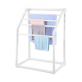 Soporte para Toallas, Soporte de Toallas de PVC para Exterior con 5 Barras, Soporte de Toallas de Piscina Independiente con Clips, Bolsa y Gancho, Organizador de Secado de Colchas para Interior y ...