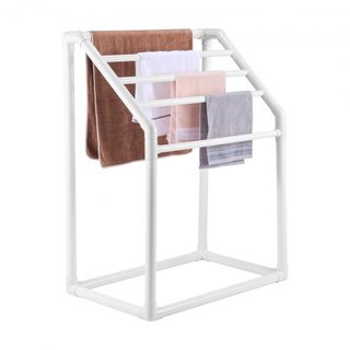 Soporte para Toallas, Soporte de Toallas de PVC para Exterior con 5 Barras, Soporte de Toallas de Piscina Independiente con Clips, Bolsa y Gancho, Organizador de Secado de Colchas para Interior y ...