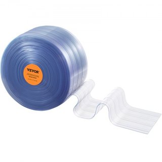 Cortina de tiras, 100' de longitud x 12" de ancho x 0.12" de grosor, cortina de tiras de PVC ribeteado claro, rollo a granel de puerta de tiras de plástico para el umbral de supermercado, garaje, ...