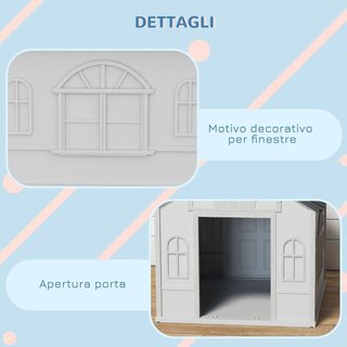 Caseta para Perros de Tamaño Mediano y Pequeño con Techo Inclinado y Puerta de Entrada, Casa para Perros en PP Impermeable, 65X75.7X63 Cm, Gris