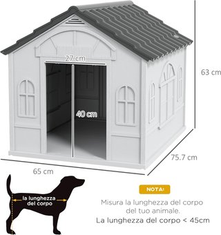 Caseta para Perros de Tamaño Mediano y Pequeño con Techo Inclinado y Puerta de Entrada, Casa para Perros en PP Impermeable, 65X75.7X63 Cm, Gris