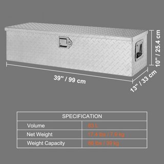 Caja de Herramientas de Aluminio para Camiones de Alta Resistencia, Caja de Herramientas de Placa de Diamante con Mango Lateral y Llaves de Bloqueo, Caja de Almacenamiento Organizador para Pickup,...