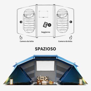 Tienda De Camping 4 Personas Con 2 Zonas De Noche Y Bolsa De Transporte, 430×240×170 Cm, Blanco Y Azul
