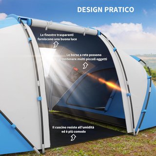 Tienda De Camping 4 Personas Con 2 Zonas De Noche Y Bolsa De Transporte, 430×240×170 Cm, Blanco Y Azul