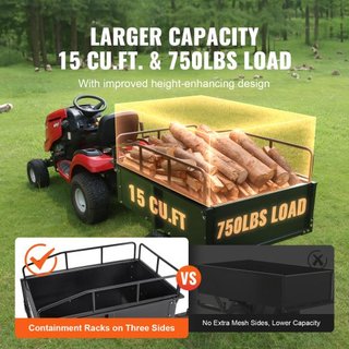 Carro de Volteo de Acero para ATV de Alta Resistencia, 340 kg 0.43 Metros Cúbicos, Remolque de Jardín Utilitario con Lados Removibles para Tractor de Cortacésped