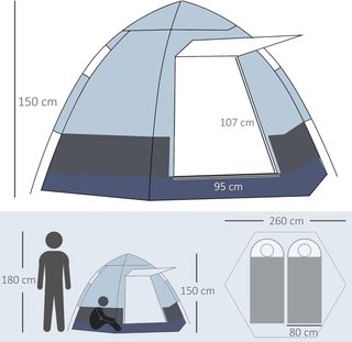 Tienda De Camping Para 2 Personas Con Apertura Automática Y Accesorios Incluidos, Tienda De Viaje De Acero, Tejido Oxford Y Fibra De Vidrio, Gris Y Negro