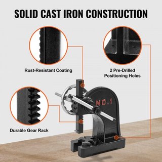 Prensa Arbor, Manual de 1 Tonelada con Rueda de Mano, Altura Máxima de 5.9", Construcción de Hierro Fundido Duradero, Prensa Manual de Escritorio para Tareas de Estampado, Doblado, Estiramiento, F...