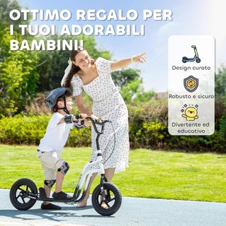 Patinete para Niños de 5-12 Años con Ruedas Grandes de 30Cm y Manillar Ajustable, Scooter para Niños de Acero con Freno Trasero, Caballete, Blanco y Negro