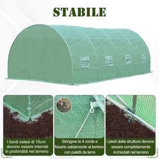 Invernadero para Plantas en Túnel, Invernadero para Huerto Exterior con Puerta Enrollable y 8 Ventanas, 6X3X2 M, de Acero y PE, Verde