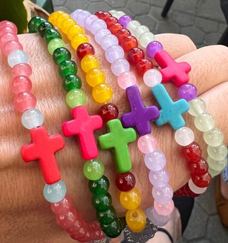 Pulsera de dos vueltas con cruz y medalla Virgen
