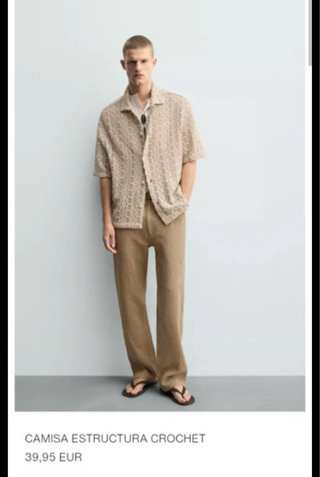 Camiseta Zara crochet hombre talla M beige