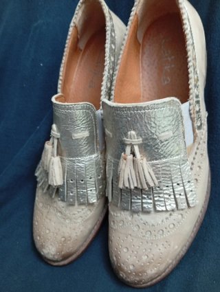 Scarpe donna pelle beige/argento n.39