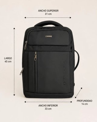 Mochila Minimalista Negra Impermeable USB 17'
