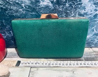 Bolso Fiesta Clutch Verde Esmeralda Dorado Rígido