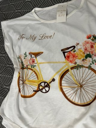 Camiseta Blanca Bicicleta Flores Talla Única