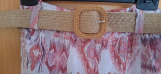 Pantalón estampado étnico beige y rosa