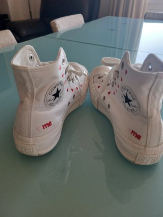 Zapatillas Converse Blancas Corazones Rojos