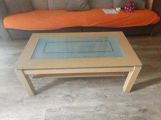 Mesa de centro elevable madera y cristal