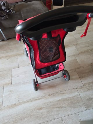 Cochecito para perros y bolso rojo