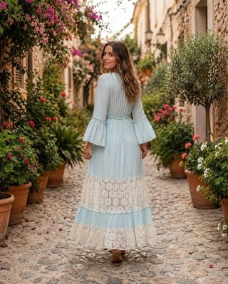 Vestido Palak azul bordado