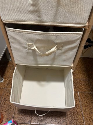 Mueble organizador de tela y madera