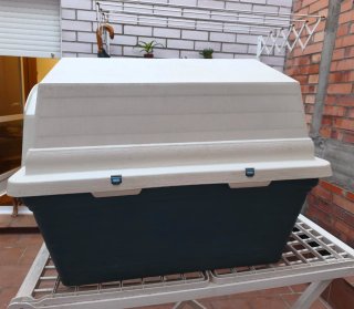 Caseta para perro beige y verde