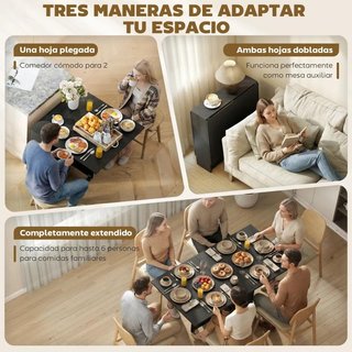 Mesa Cocina Plegable Alas con Ruedas Negra 140cm