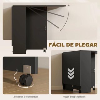 Mesa Cocina Plegable Alas con Ruedas Negra 140cm