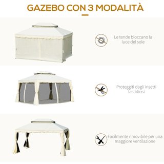 Gazebo da Giardino 4x3m con Zanzariera Crema
