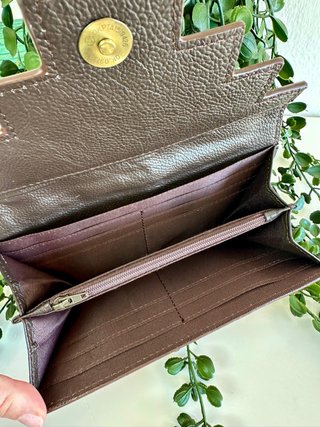 Cartera Artesanal Cuero Marrón y Blanco