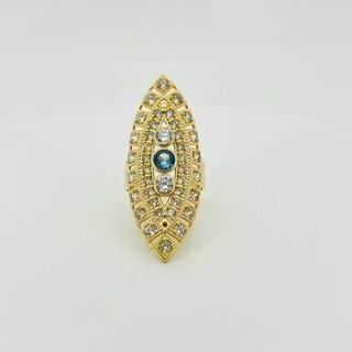 Anillo Dorado con Circonitas Moradas y Blancas