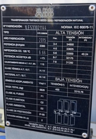 Transformador Trifásico Seco ABB 2300 kVA