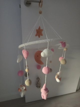 Móvil Cuna Crochet Estrellas Corazones Luna