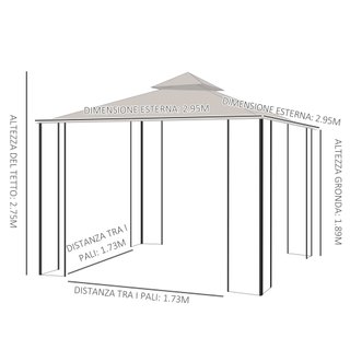 Gazebo da Giardino 3x3m in Metallo con Zanzariere
