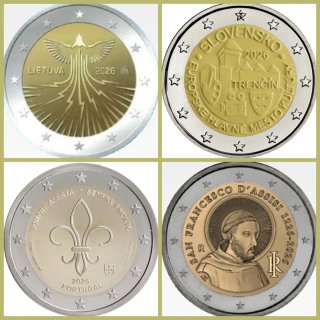LOTE 8. 4 MONEDAS DE 2 EUROS SIN CIRCULAR