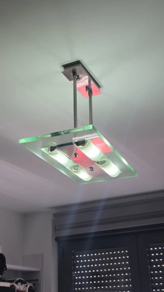 Lámpara de salón cristal y metal con bombillas led